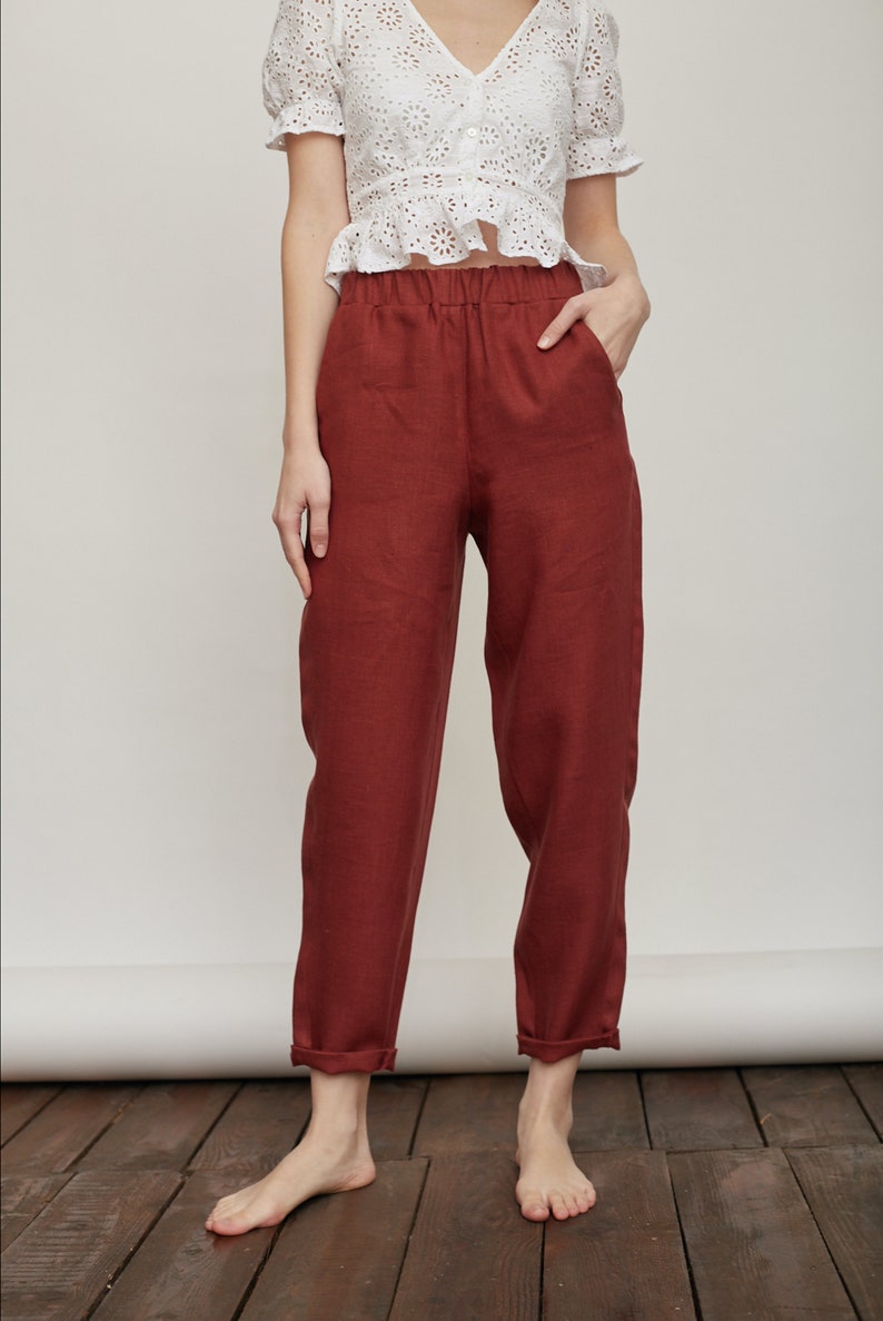 Rust linen trousers summer pants loose linen pants linen Etsy