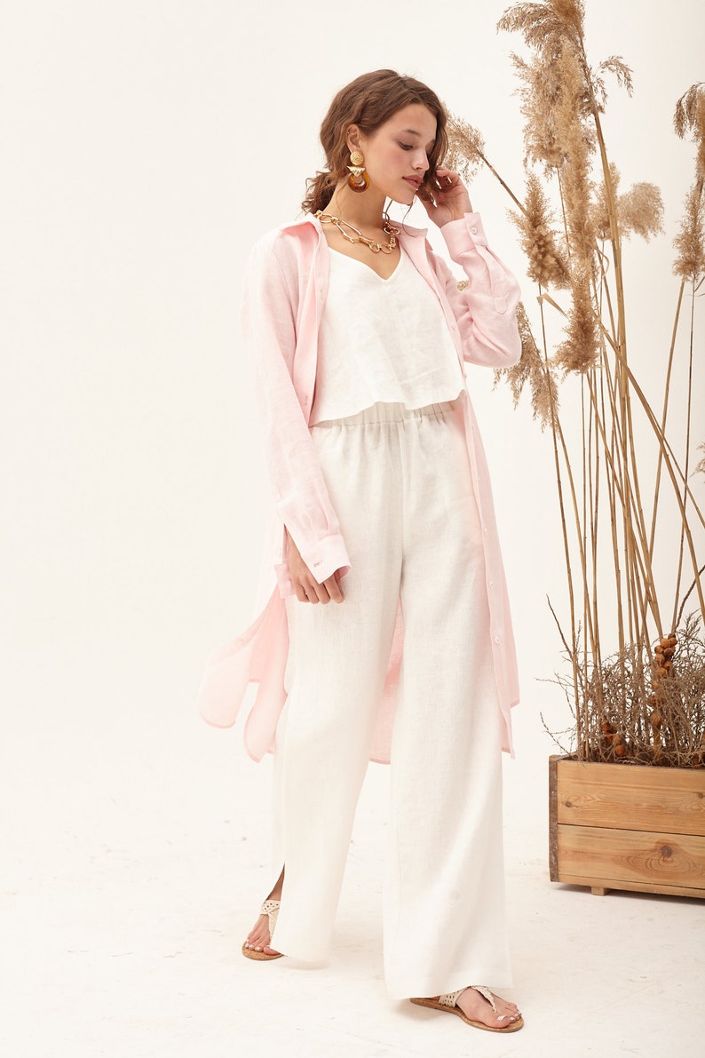 White linen pants elegant linen pants linen beach pants | Etsy
