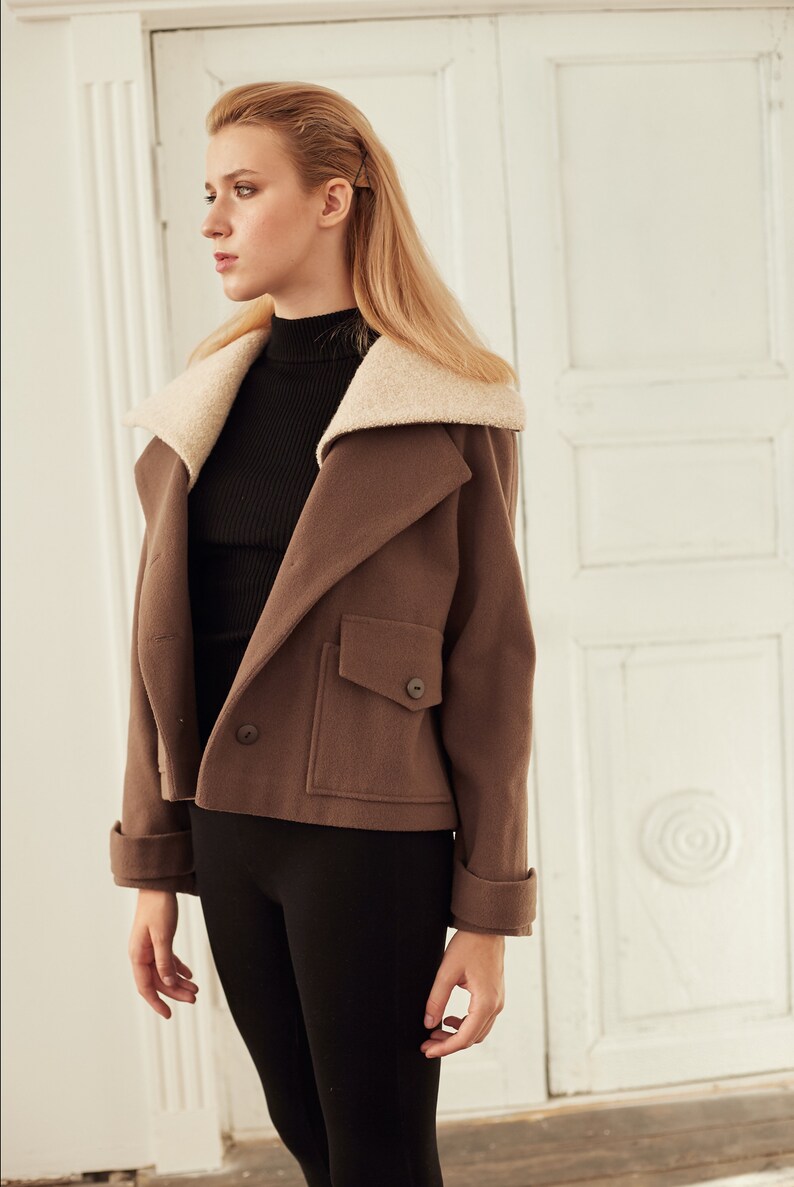 long Sleeve Coat Beige Wool Coat Wool Coat Winter Coat Camel wool Coat Short Coat Women Loose Coat Coats Women Cashmere Coat