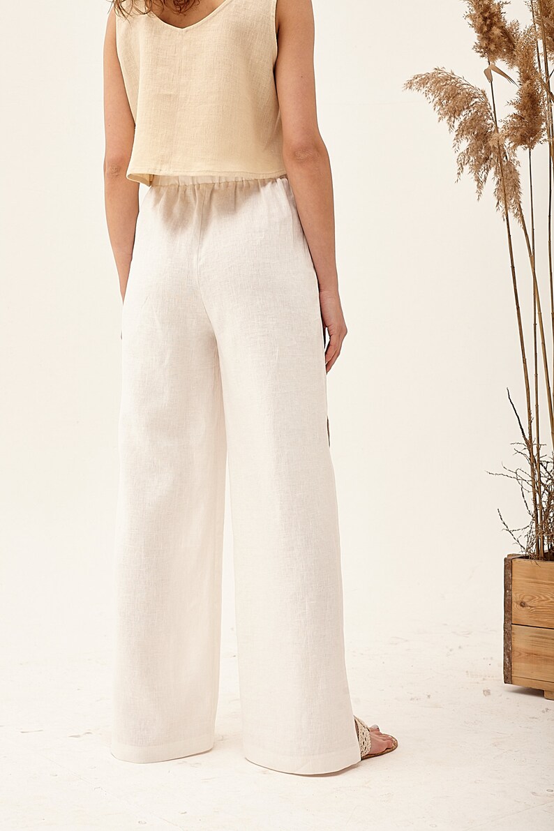 White Pants Linen Beach Pants High Waisted Pants Gaucho Etsy