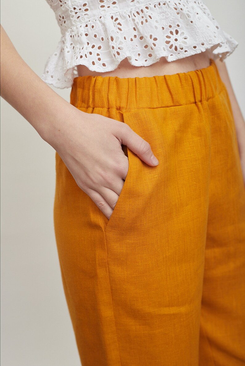 Mustard Linen Pants Natural Linen Pants Summer Pants Loose Etsy