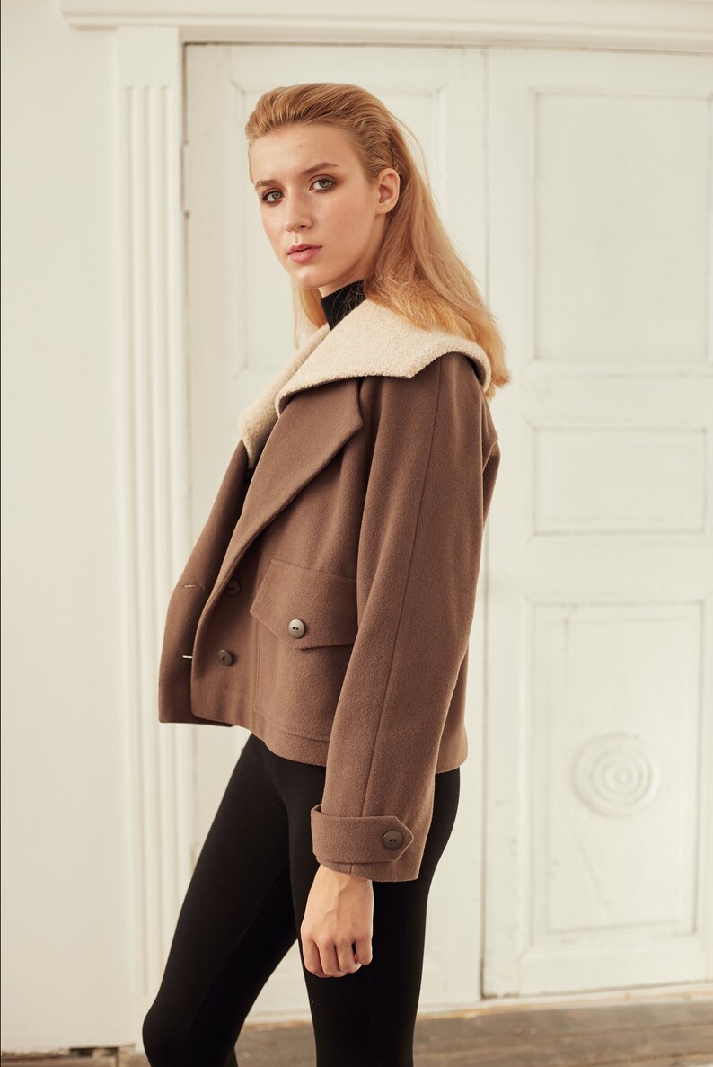 long Sleeve Coat Beige Wool Coat Wool Coat Winter Coat Camel wool Coat Short Coat Women Loose Coat Coats Women Cashmere Coat