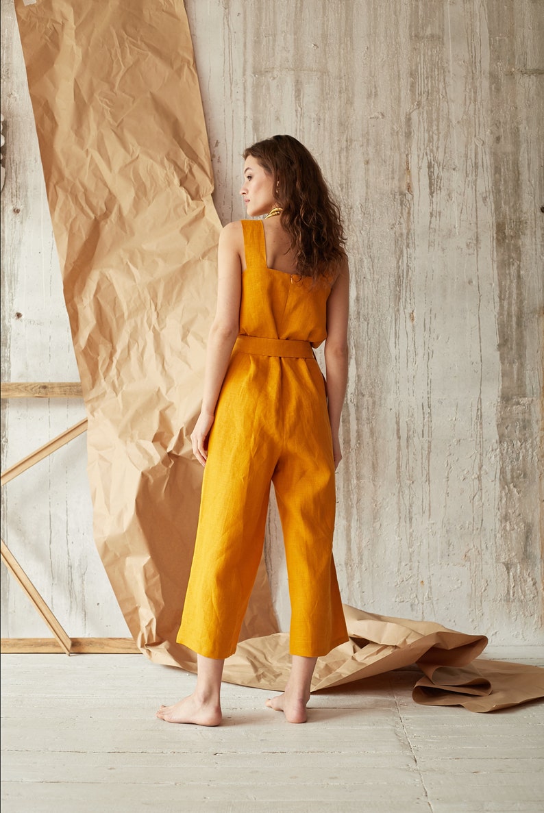Mustard jumpsuit Linen romper Women linen clothing Linen Etsy