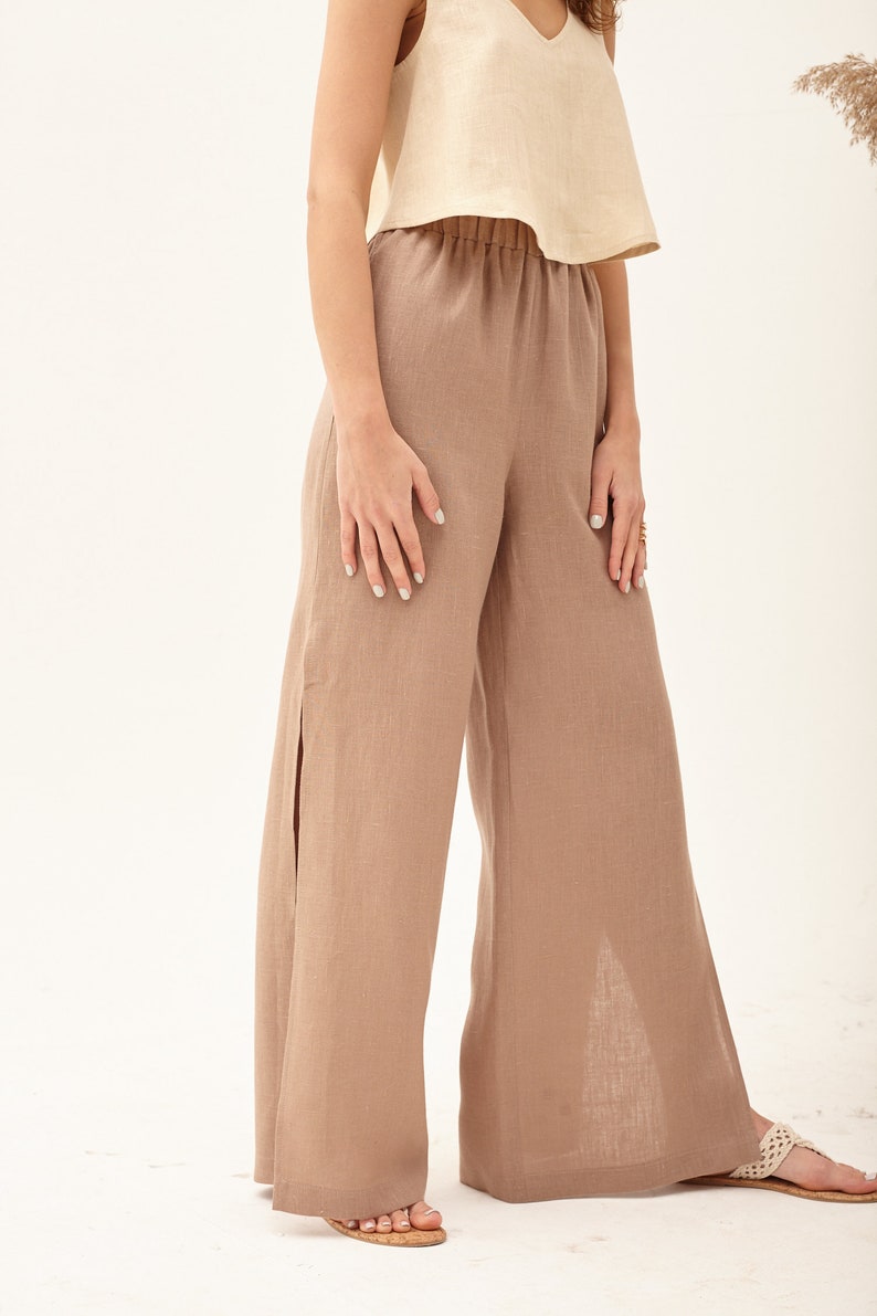 palazzo pants baggy culottes formal culottes elegant linen pants Tan linen pants gaucho pants flowy summer pants linen beach pants