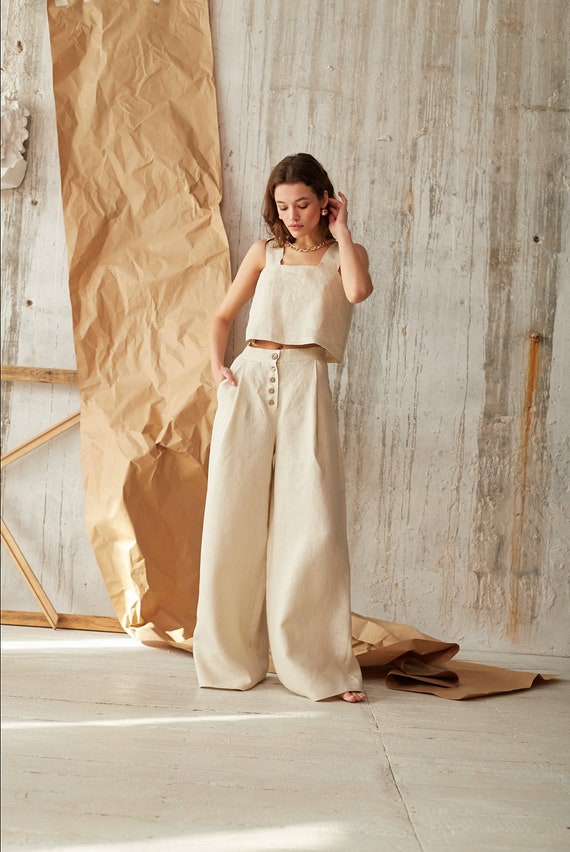 Beige high waisted wide leg pants Clearance
