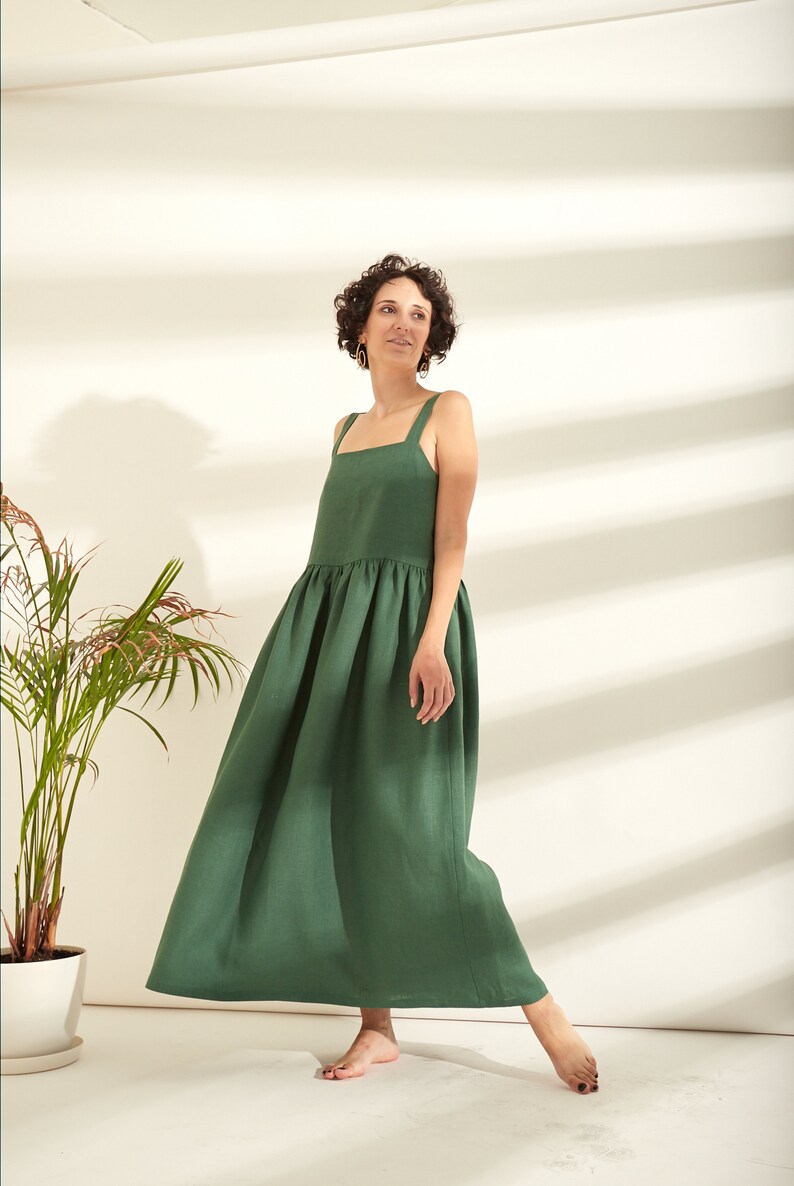 Linen beach dress Linen Dress Smock Long linen dress Loose Etsy