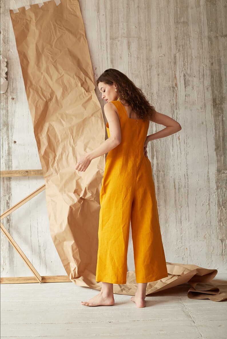 Mustard jumpsuit Linen romper Women linen clothing Linen Etsy