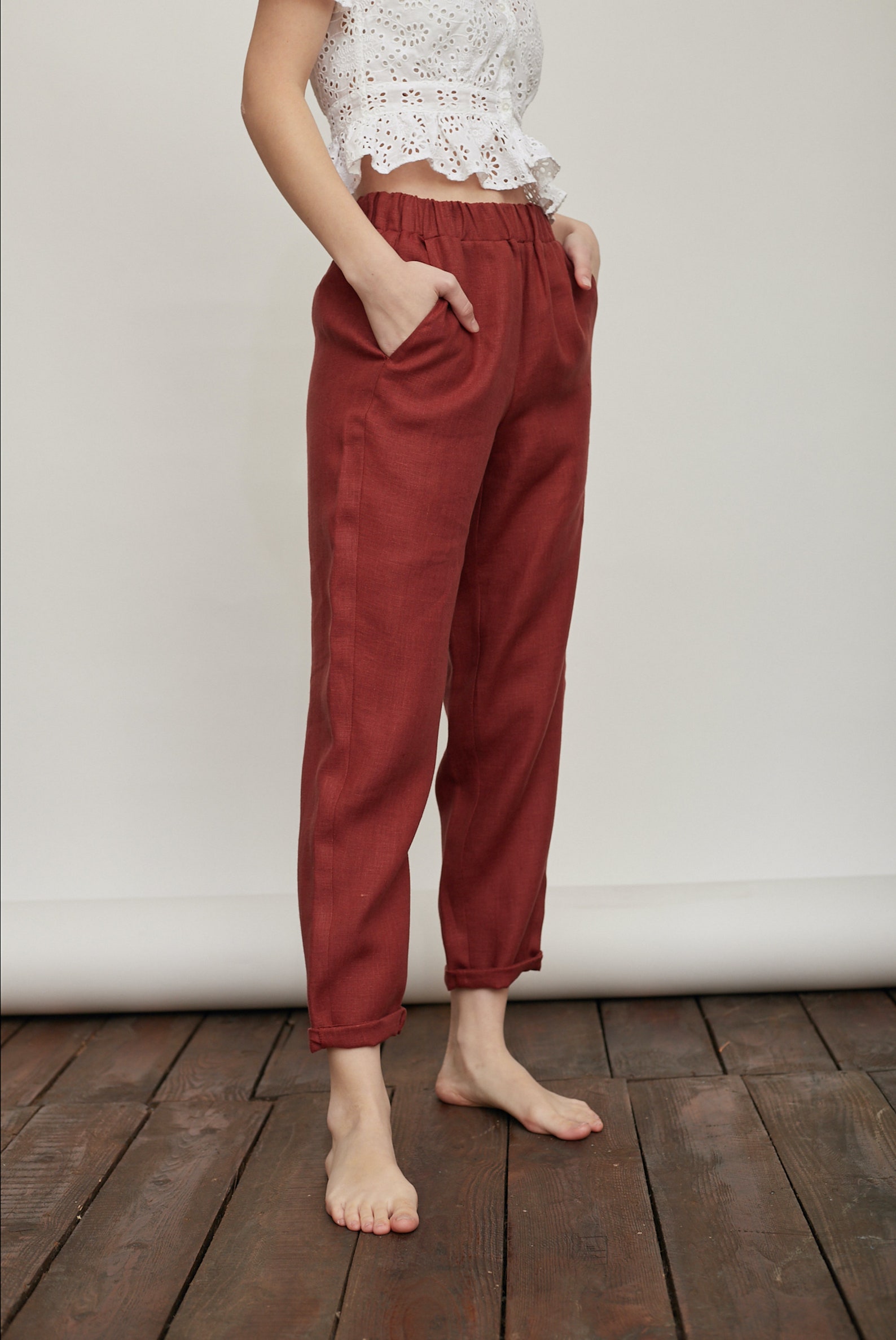 Rust linen trousers summer pants loose linen pants linen Etsy