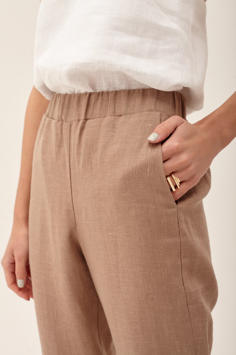 Khaki Linen Pants High Waisted Pants Linen Clothing Linen Etsy