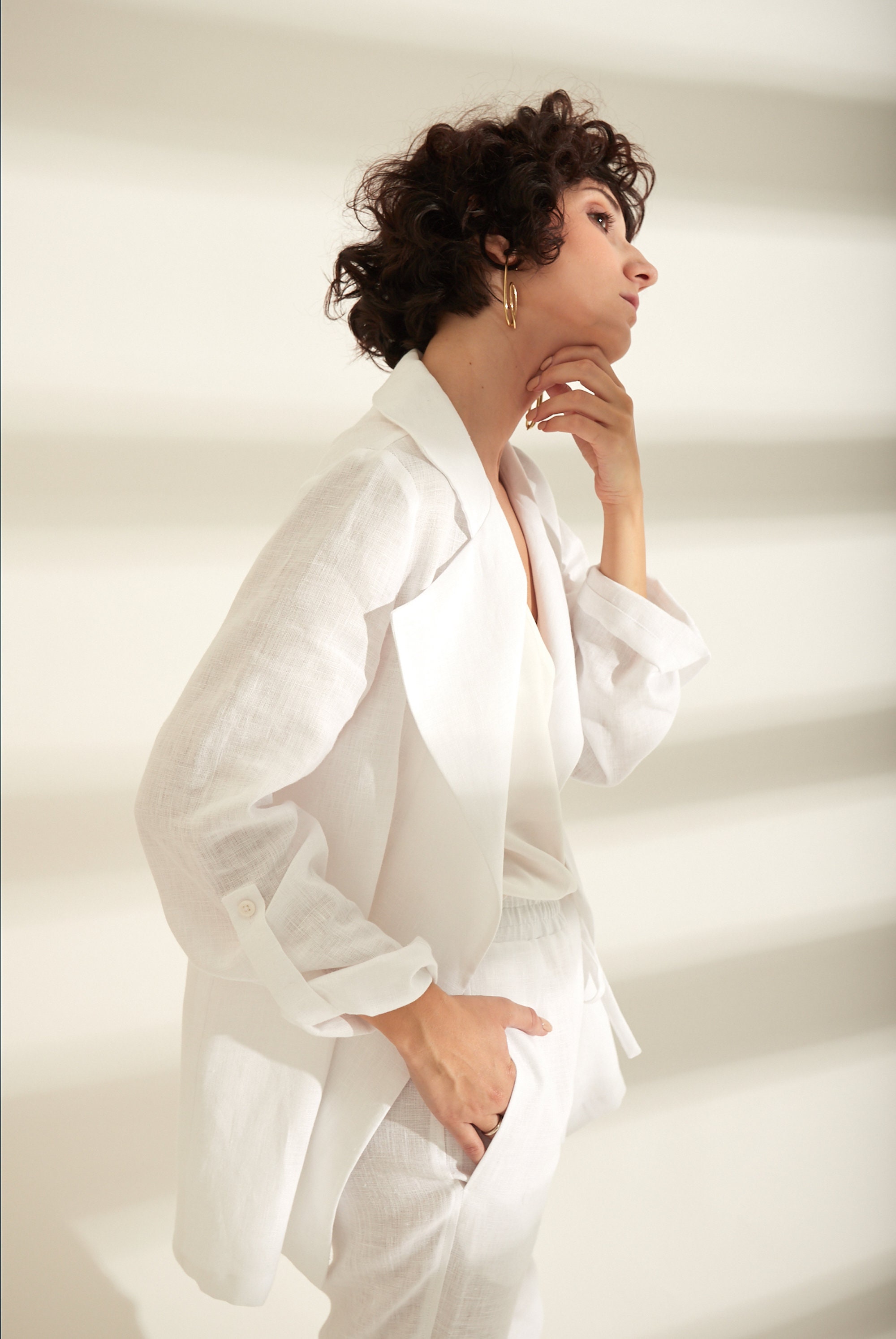 White Linen Jacket Linen Coat Light Linen Jacket Casual Etsy