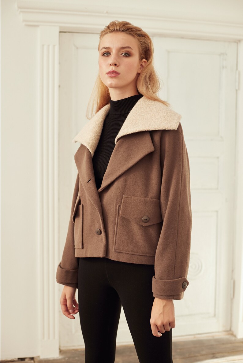 long Sleeve Coat Beige Wool Coat Wool Coat Winter Coat Camel wool Coat Short Coat Women Loose Coat Coats Women Cashmere Coat