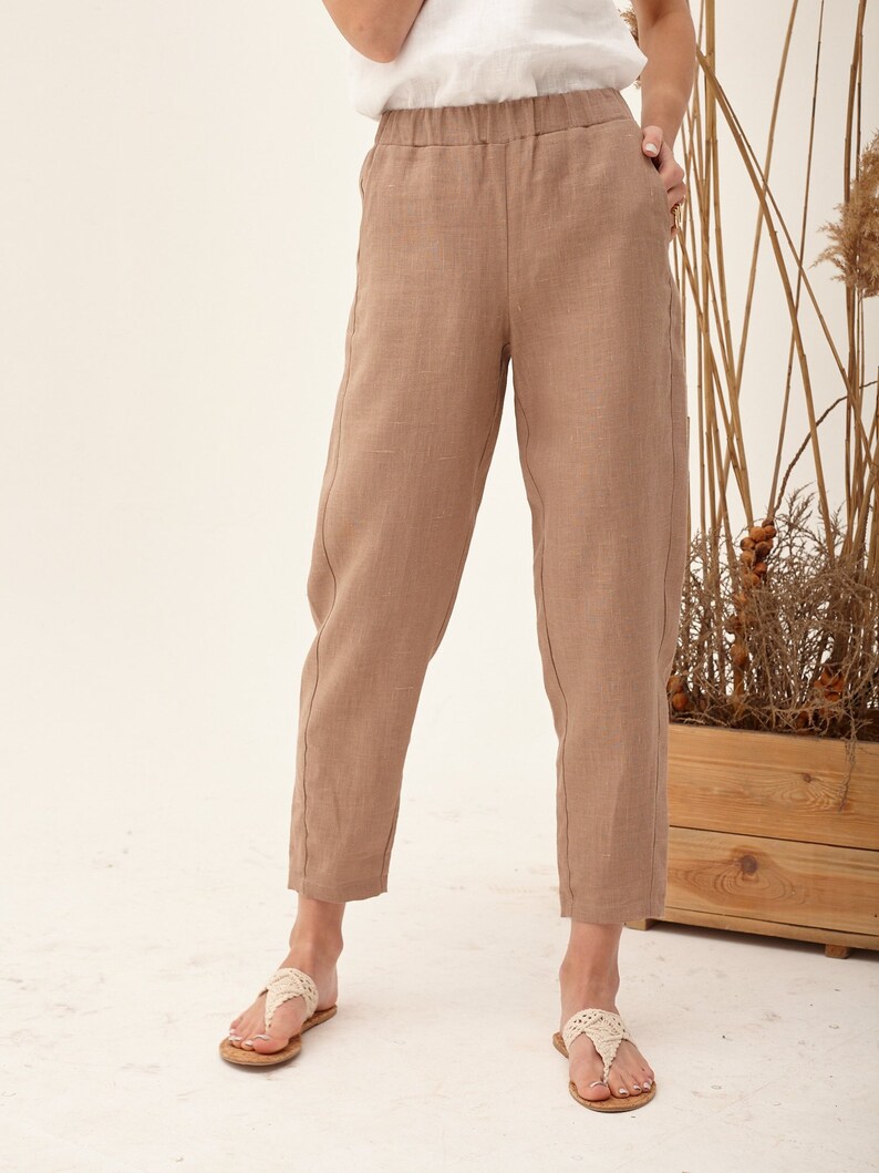 Khaki Linen Pants High Waisted Pants Linen Clothing Linen Etsy