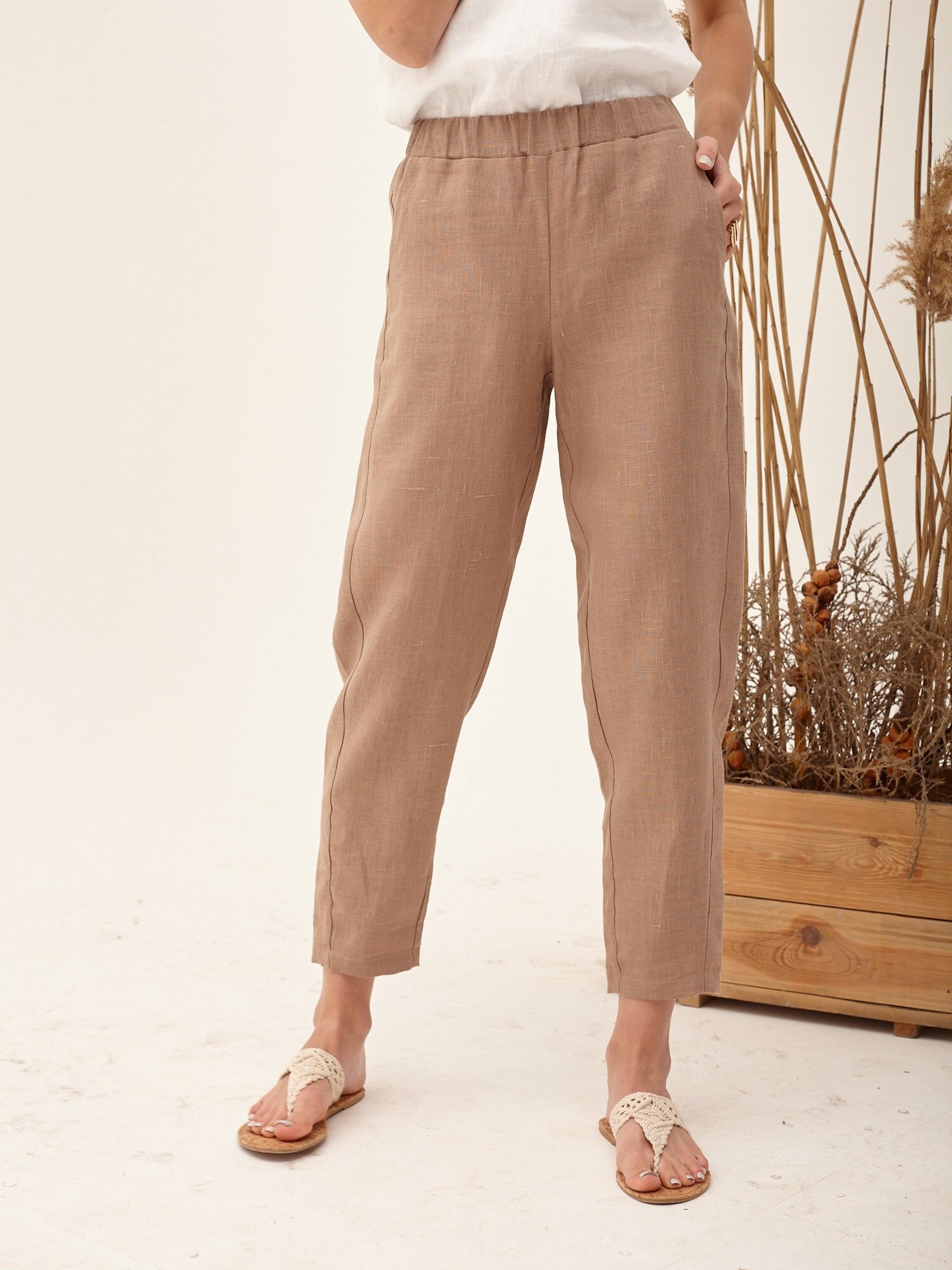 Khaki linen pants high waisted pants linen clothing linen Etsy