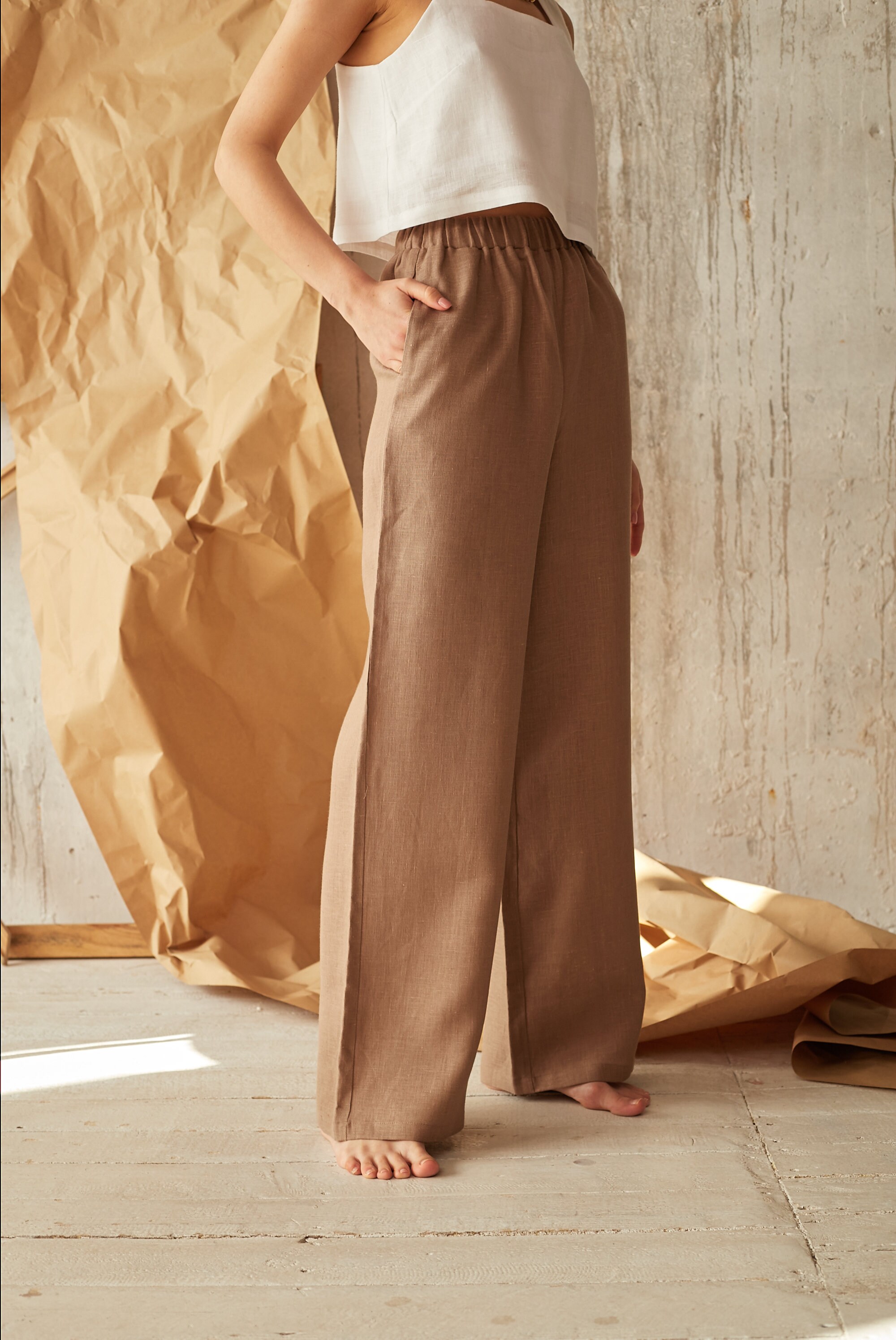 Tan Linen Pants Long Panls Linen Pants Women Relaxed Linen Etsy