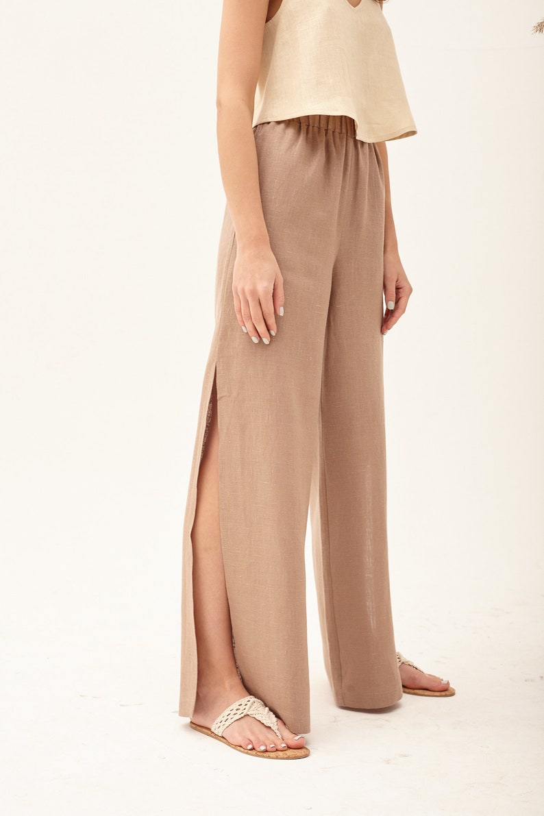 palazzo pants baggy culottes formal culottes elegant linen pants Tan linen pants gaucho pants flowy summer pants linen beach pants
