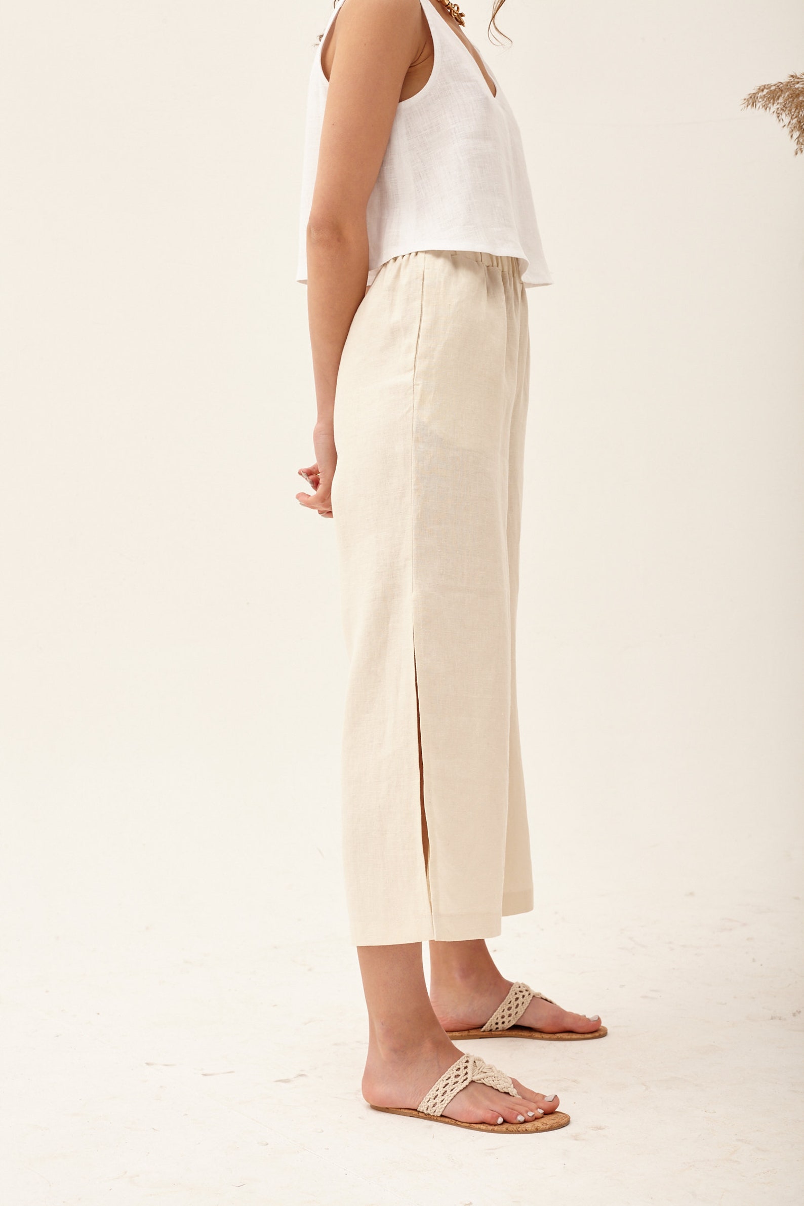 Beige Flowy Pants High Waisted Pants Gaucho Pants Palazzo | Etsy