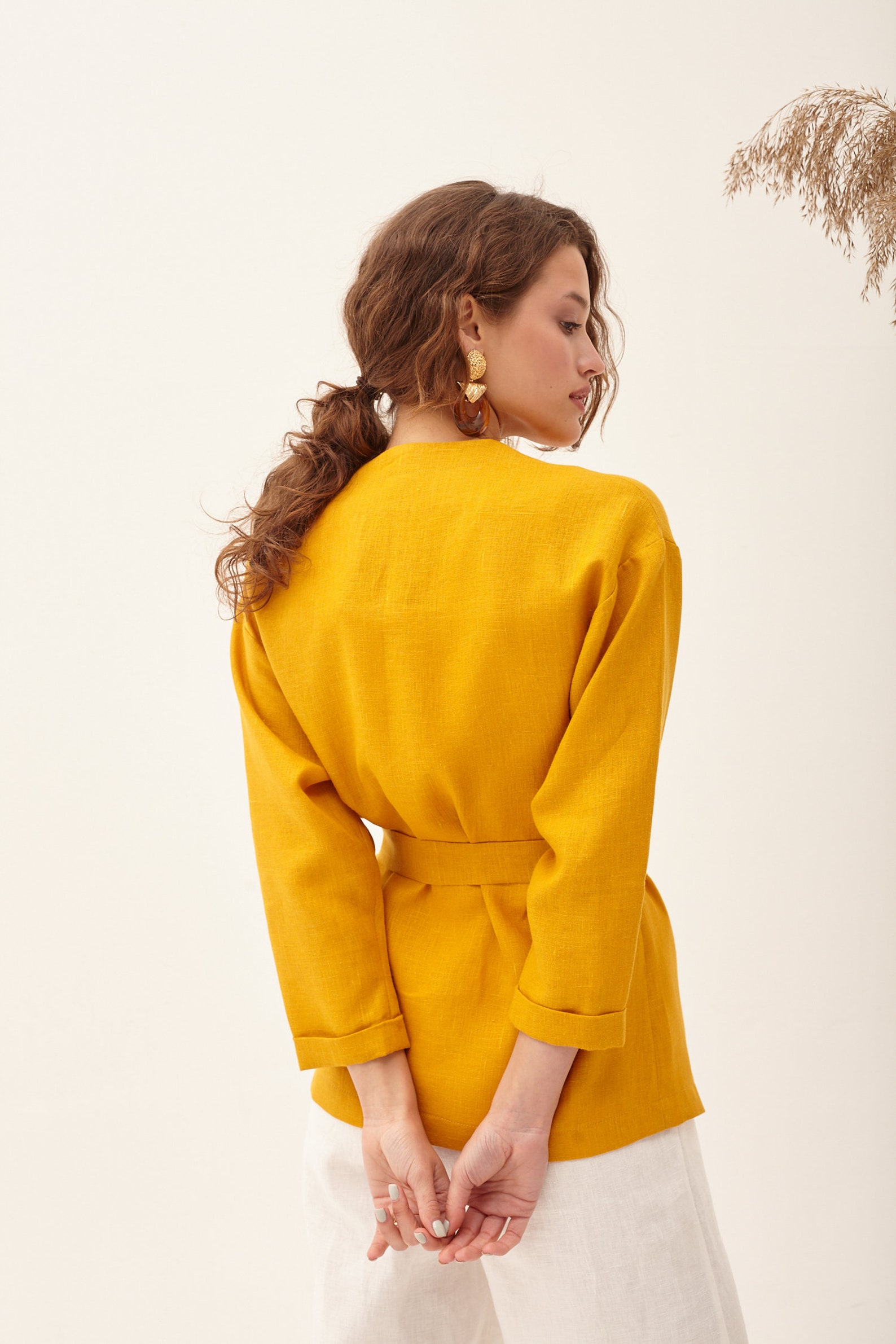 Mustard Linen Top Linen Clothing Women's Linen Kimono Etsy