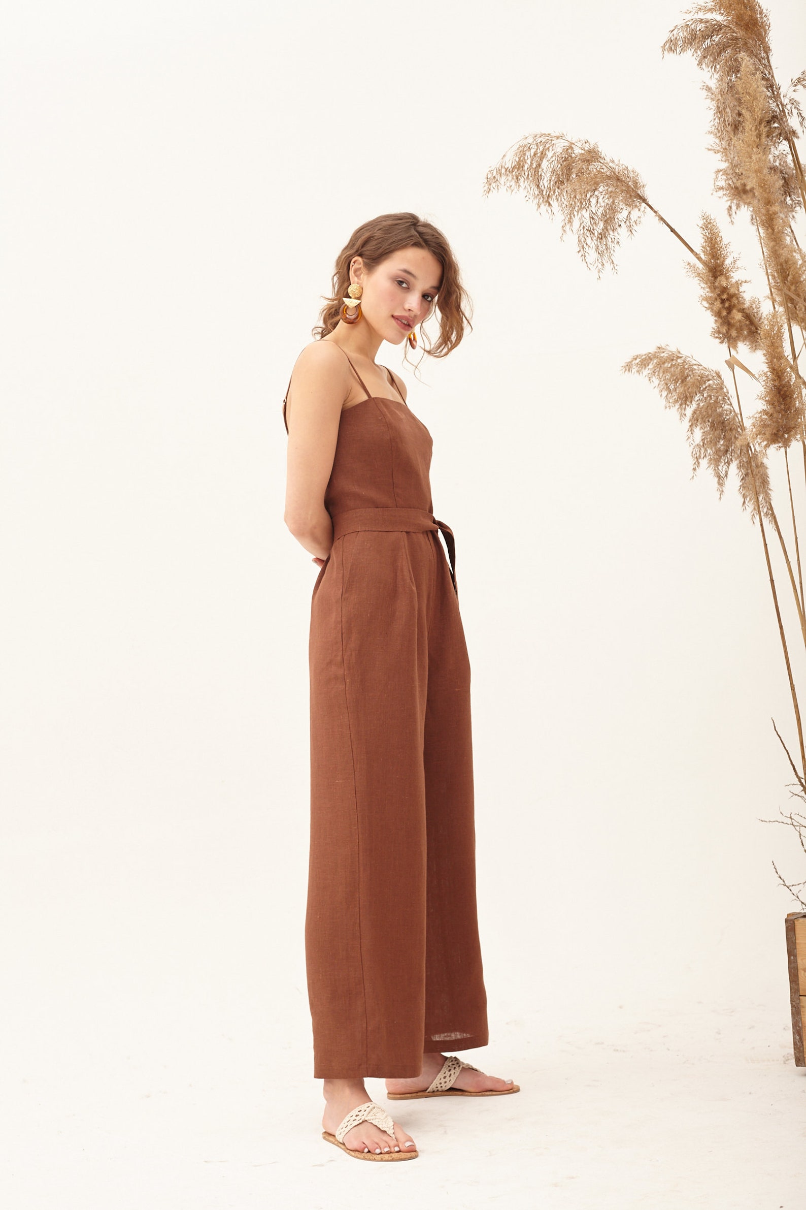 Brown Jumpsuit Linen Jumpsuit Women Rompers for Women Linen Etsy