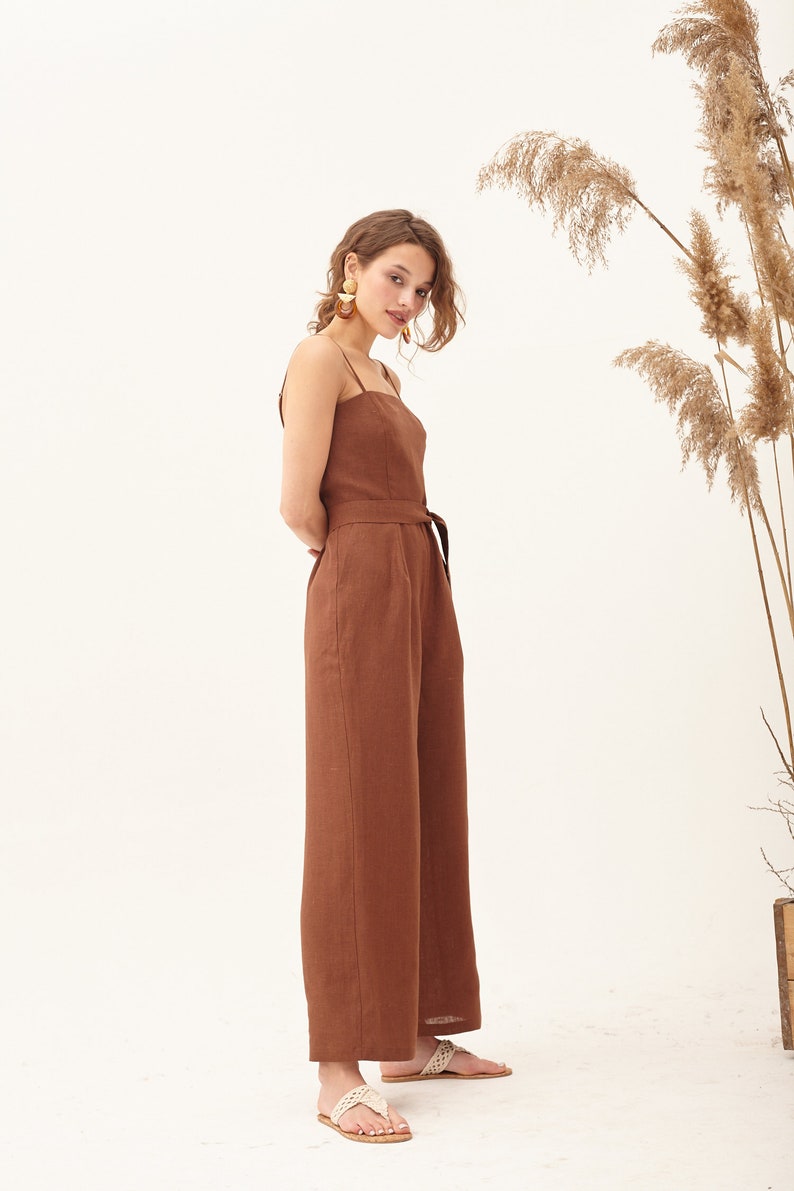 Brown jumpsuit linen jumpsuit women rompers for women linen Etsy
