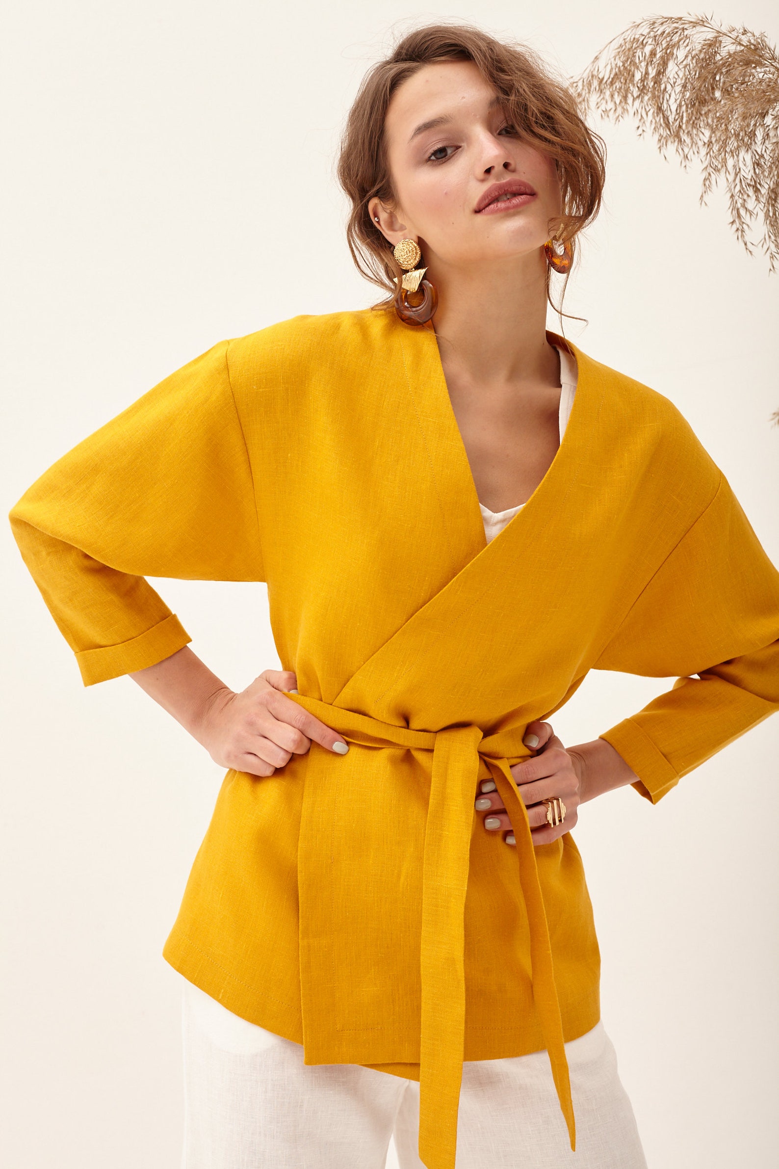 Mustard Linen Top Linen Clothing Women's Linen Kimono Etsy