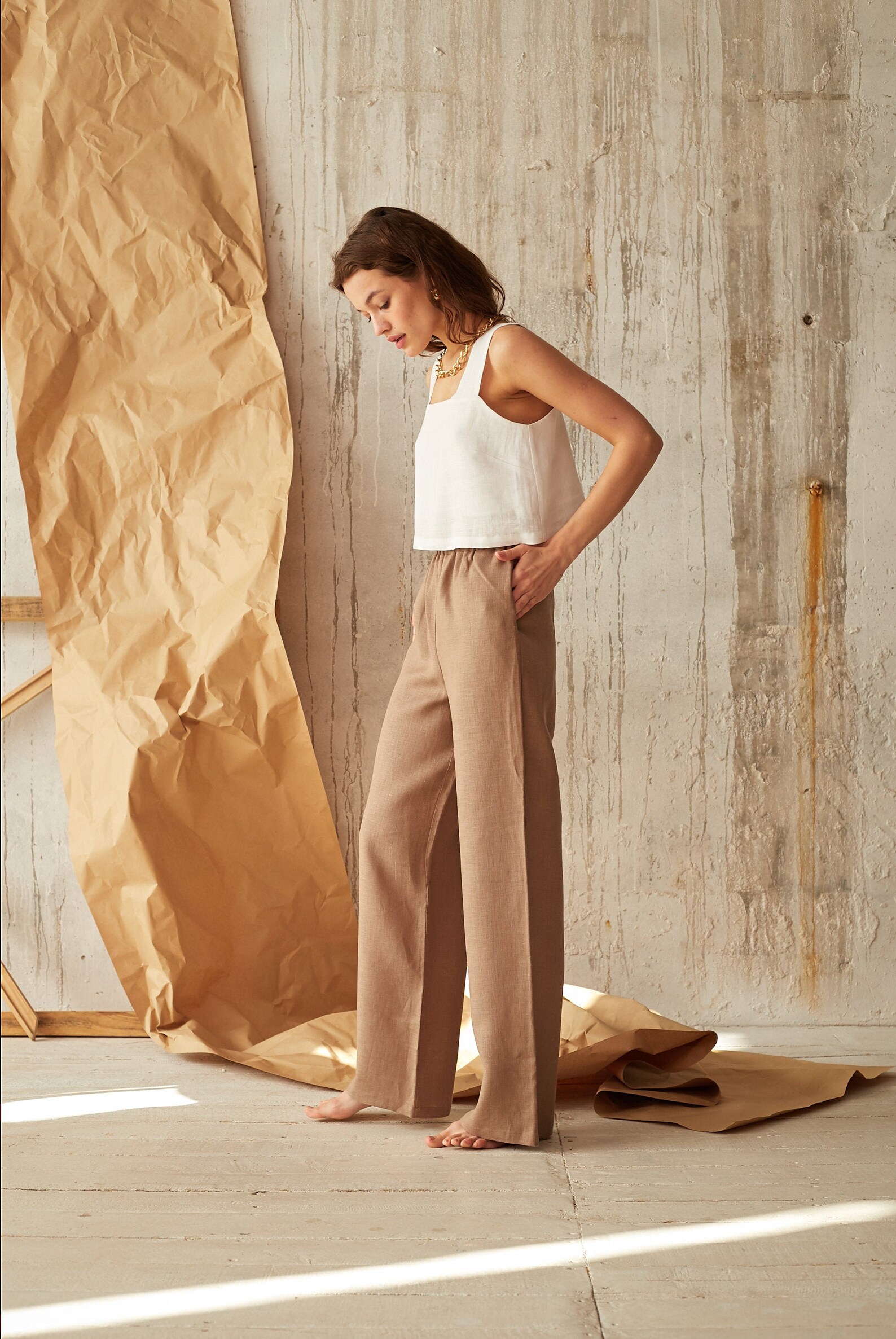 Tan Linen Pants Long Panls Linen Pants Women Relaxed Linen Etsy