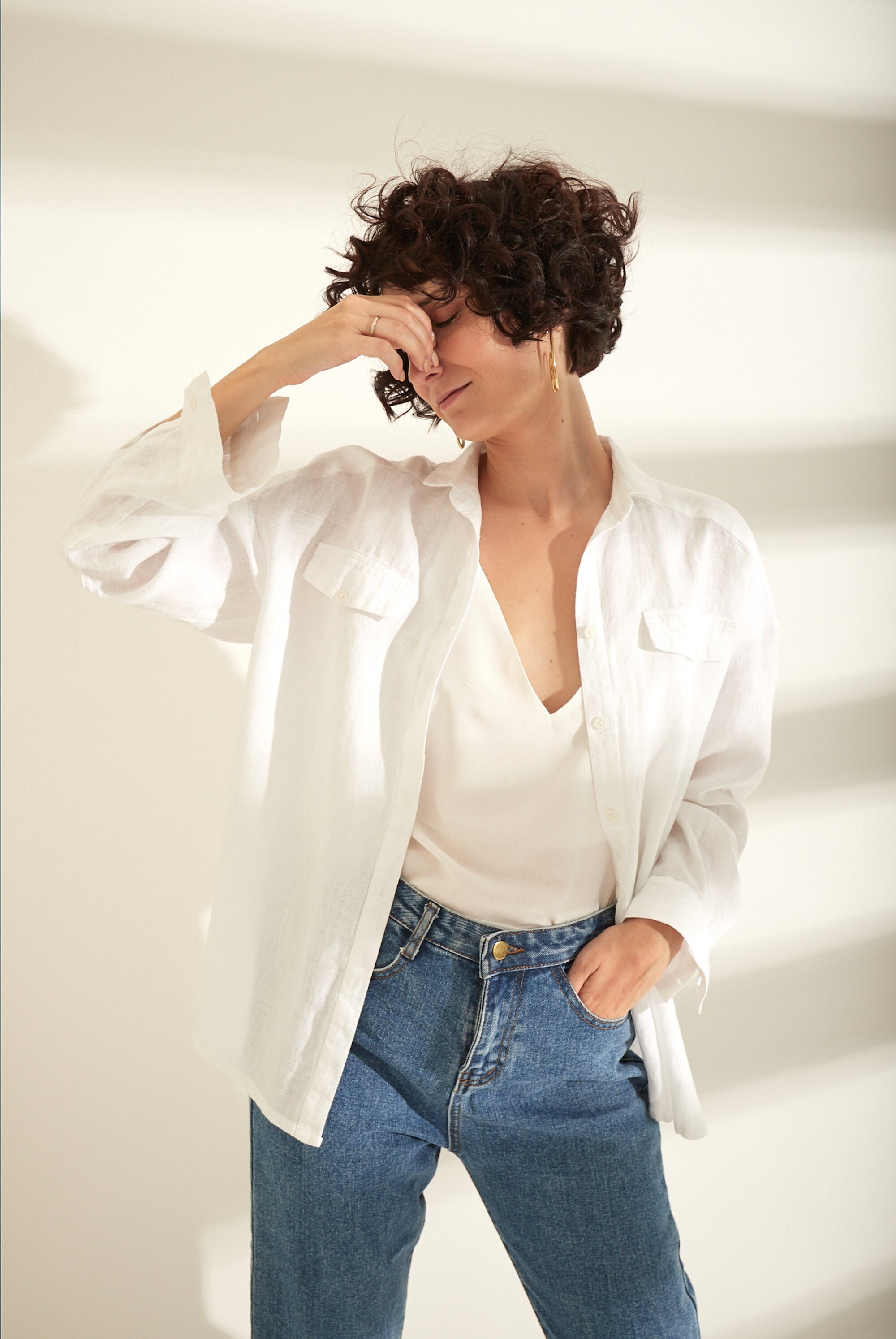 White Linen Blouse Linen Shirt Women 