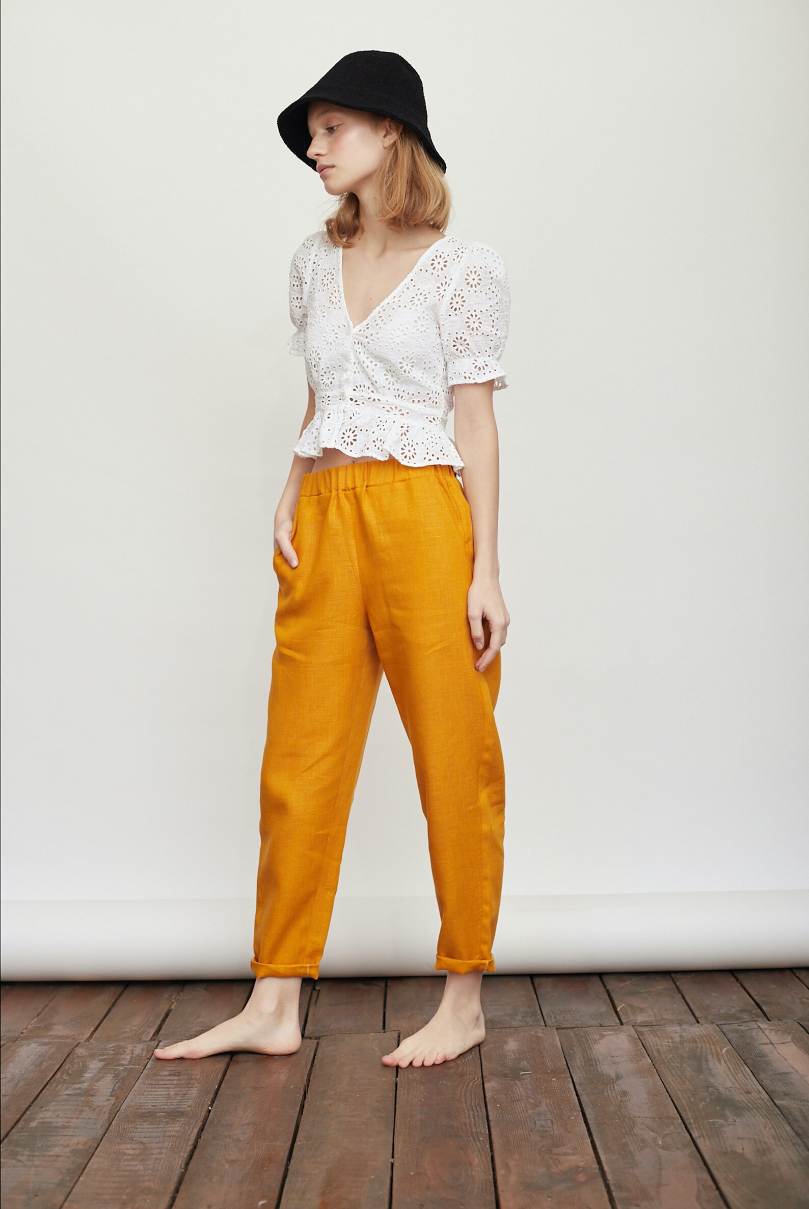 Mustard Linen Pants Natural Linen Pants Summer Pants Loose Etsy