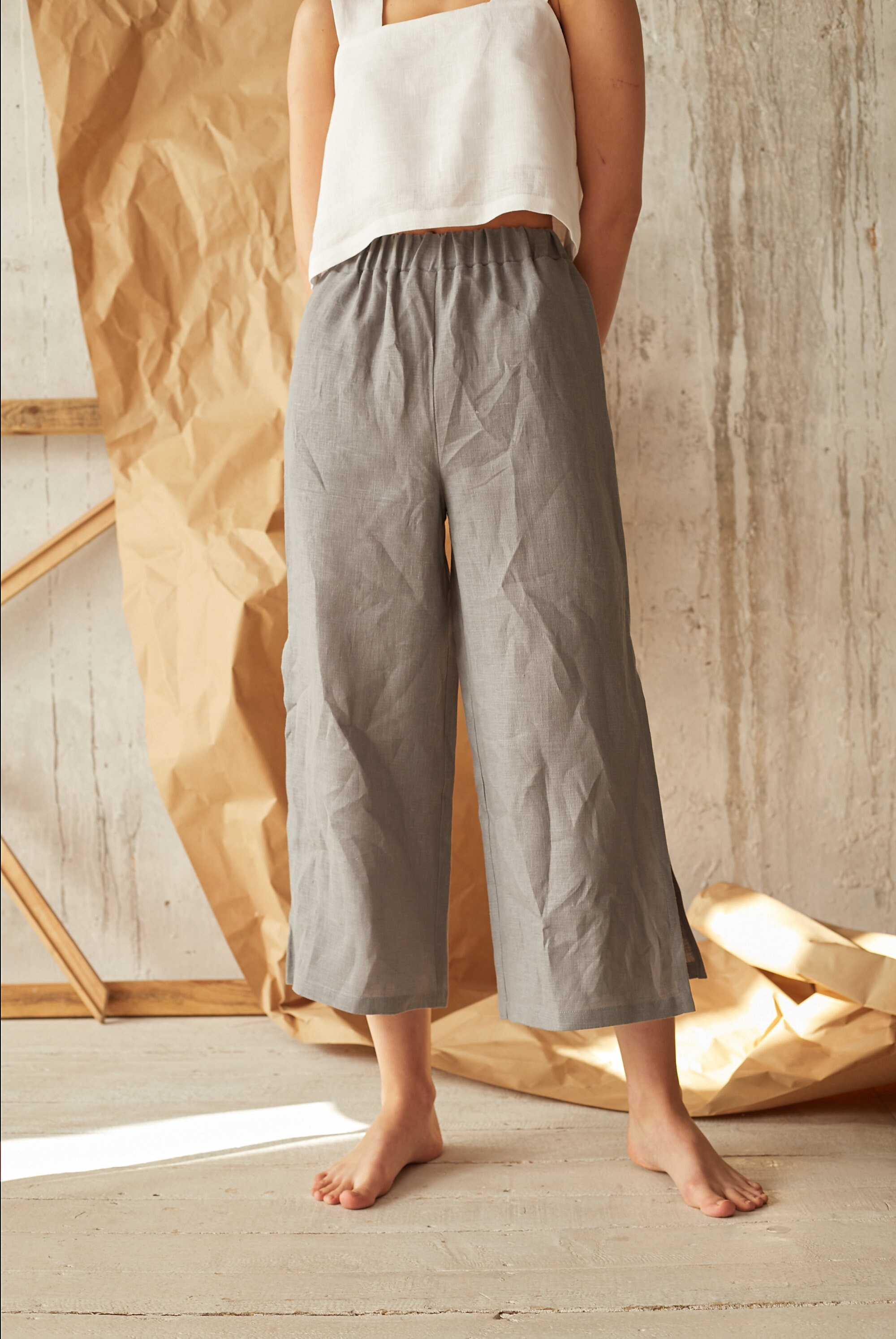 Gray linen pants flowy summer pants summer culottes formal Etsy