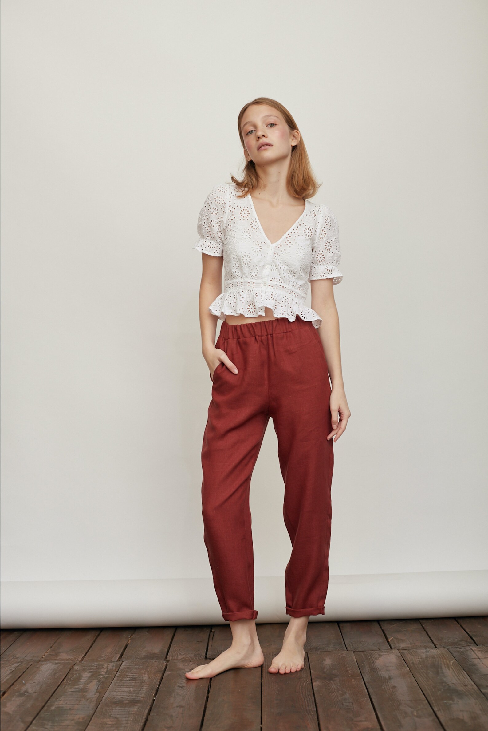 rust red pants