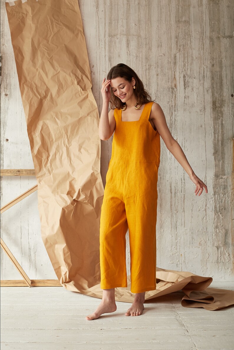 Mustard jumpsuit Linen romper Women linen clothing Linen Etsy