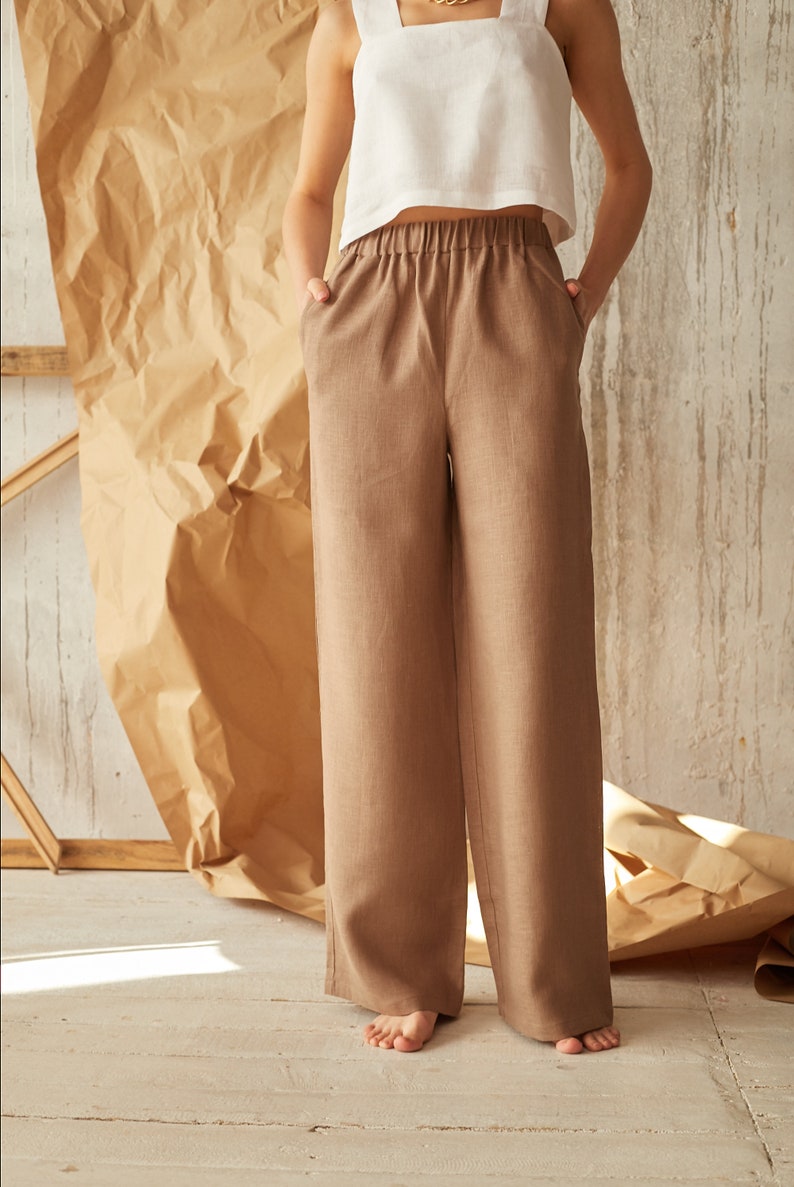 Tan Linen Pants Long Panls Linen Pants Women Relaxed Linen Etsy