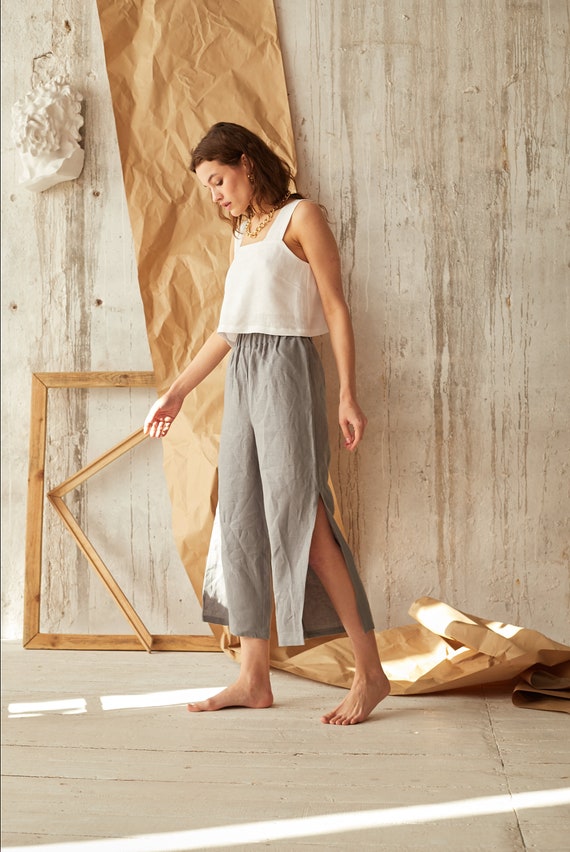 Pantaloni di lino grigio pantaloni estivi fluidi culotte | Etsy Italia