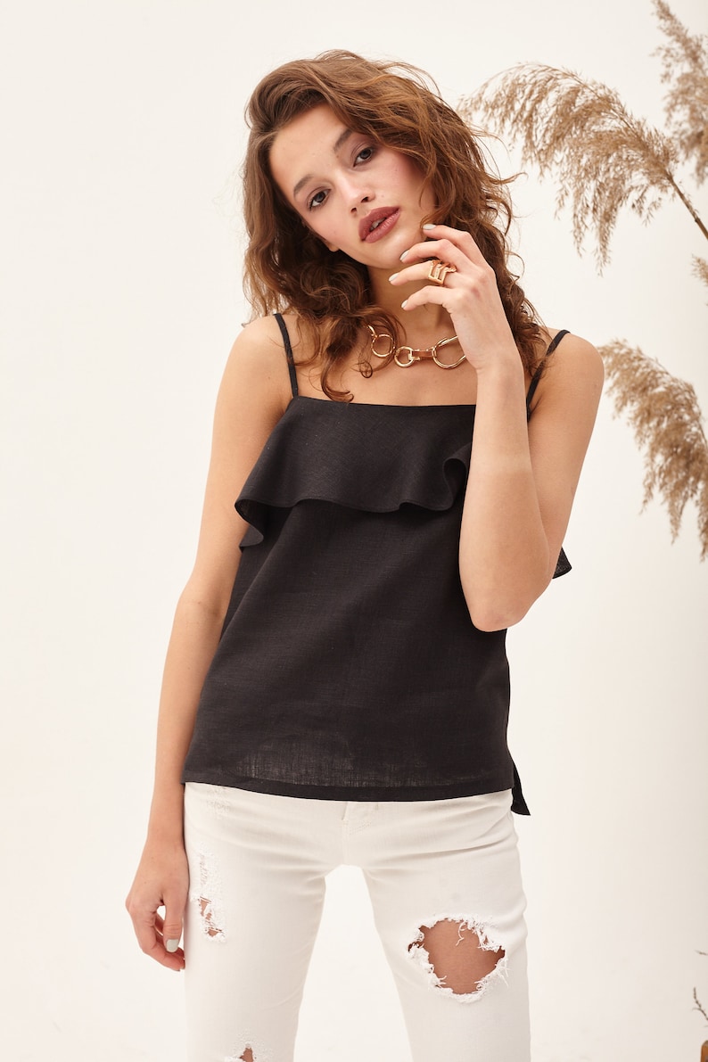 Black Cami Top Tank Top Linen Camisole Sleeveless Linen Etsy