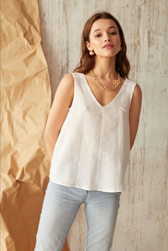 Linen Tops for Women Soft Linen Linen Sleeveless Top V Neck Etsy