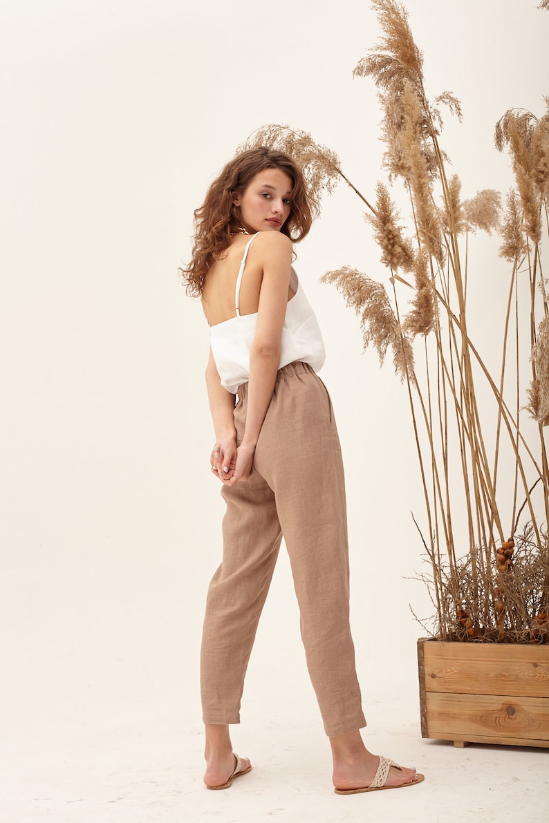 Khaki Linen Pants High Waisted Pants Linen Clothing Linen Etsy