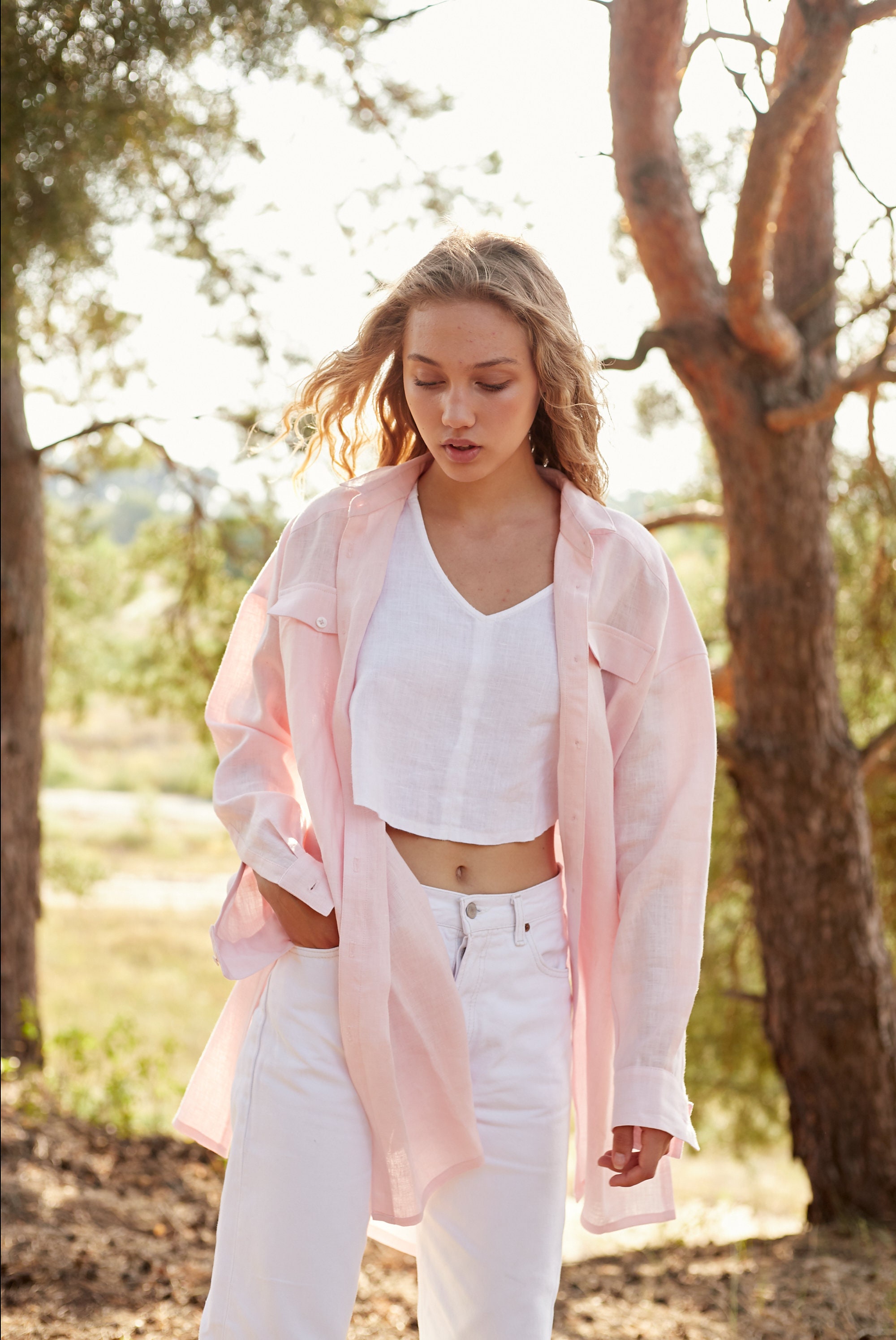Boxy Linen Blouse Pink Linen Shirt 