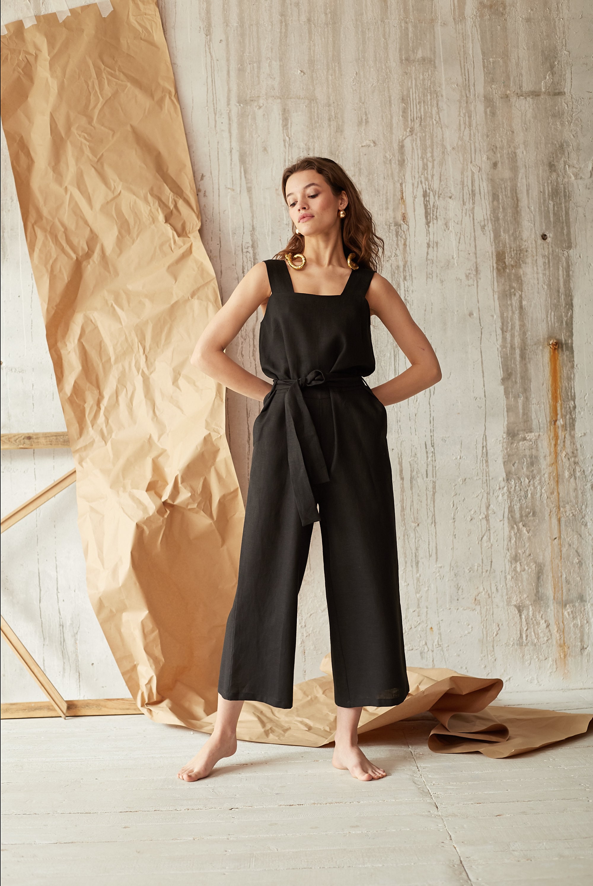 Black linen jumpsuit Oversized jumpsuit Summer jumpsuit Etsy