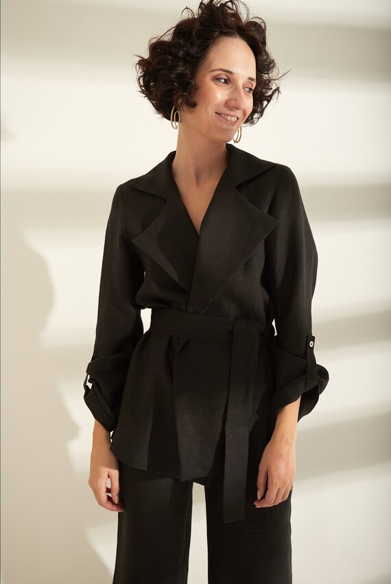 Black linen jacket linen blazer linen jacket flax jacket Etsy