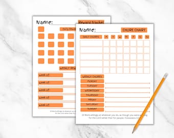 Kids Chore Chart System: Daily & Weekly Responsibilities, Reward Tracker (Printable)