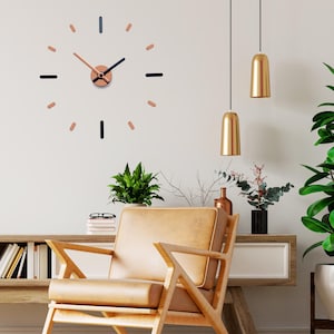 Relógio de parede moderno Relógio minimalista Decoração para casa e escritório, V2M Cobre preto, Relógio de parede grande 56 cm. (22 polegadas) Design premiado
