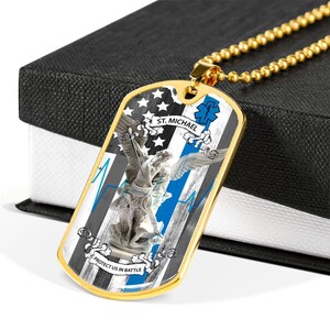 St Michael Protect Us in Battle Paramedic Gold Dog Tag Necklace, EMT Paramedic Necklace ,Emergency Medical Technician, Dog tag Necklace