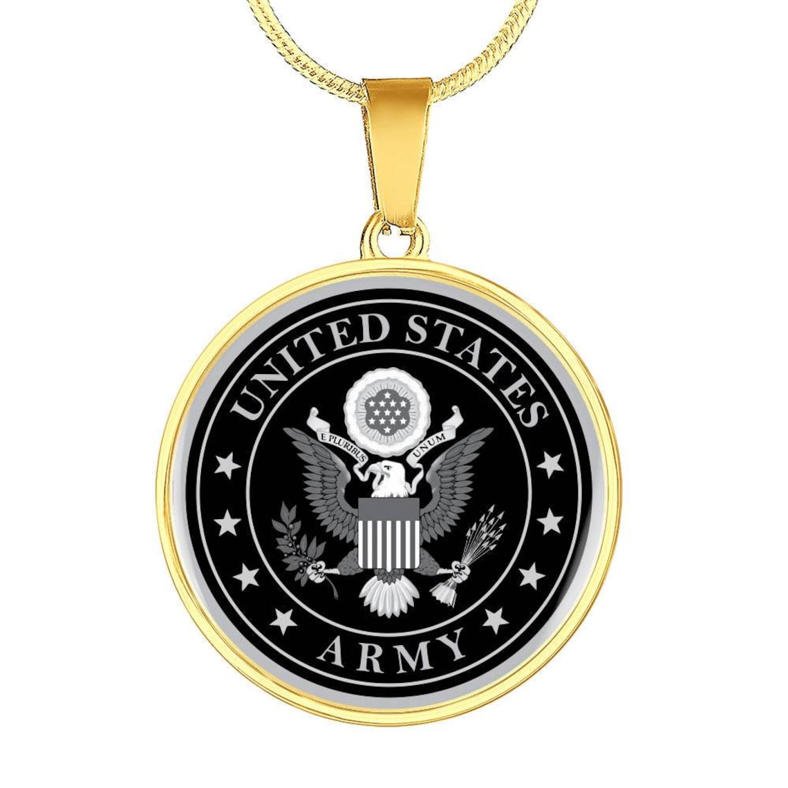 Military Gold Necklace, US Army Necklace, Military Jewelry, Army