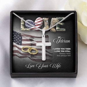 Love my veteran, stolze Veteranenfrau Halskette, MilitärFrau, Veteranentag, Charm, Kreuz, Botschaftskarte, Geschenk für Veteranen, Schmuck, Halskette