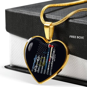 Heroes Flag  Gold Heart Necklace, Firefighter, Fireman, Police, Medic, Paramedic, Army, EMT , EMS, Nurse Heart Necklace, Necklace