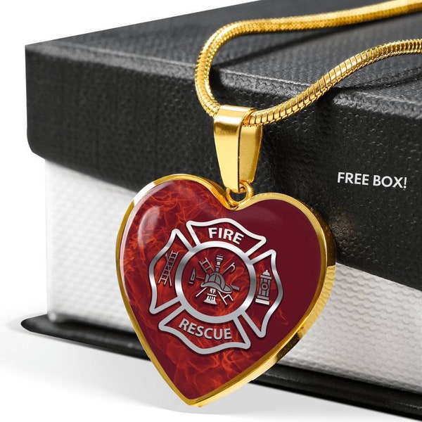 Fire Rescue Courage Honor 18K Gold  Necklace, Firefighter Necklace, EMT, Mom, Daughter Charms, Necklace, Charm, Necklace Charm, EMT Charm