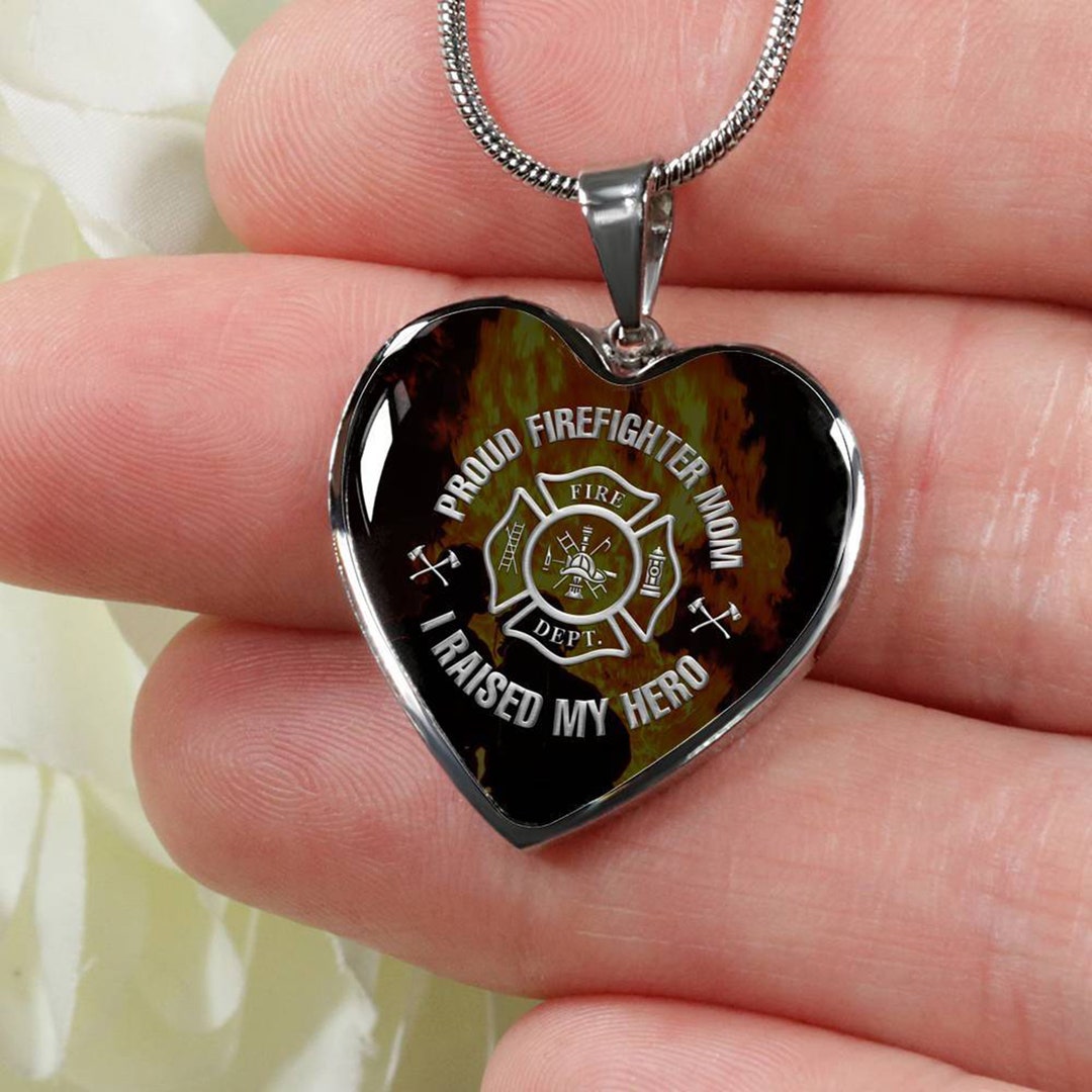 Firefighter Proud Mom Necklace Heart Gift From Fireman