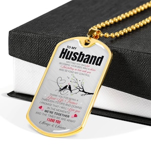 To My Husband, Thank You For Being A Great Life Partner Gold Dog tag, Husband, Dad Necklace, Gift for Him, Dog Tag Necklace
