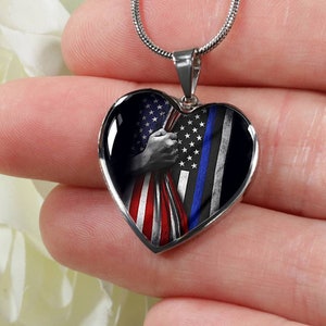 Amerikaanse en politie vlag roestvrij hart, cop ketting, geschenken voor papa, Dunne Blauwe Lijn Hart