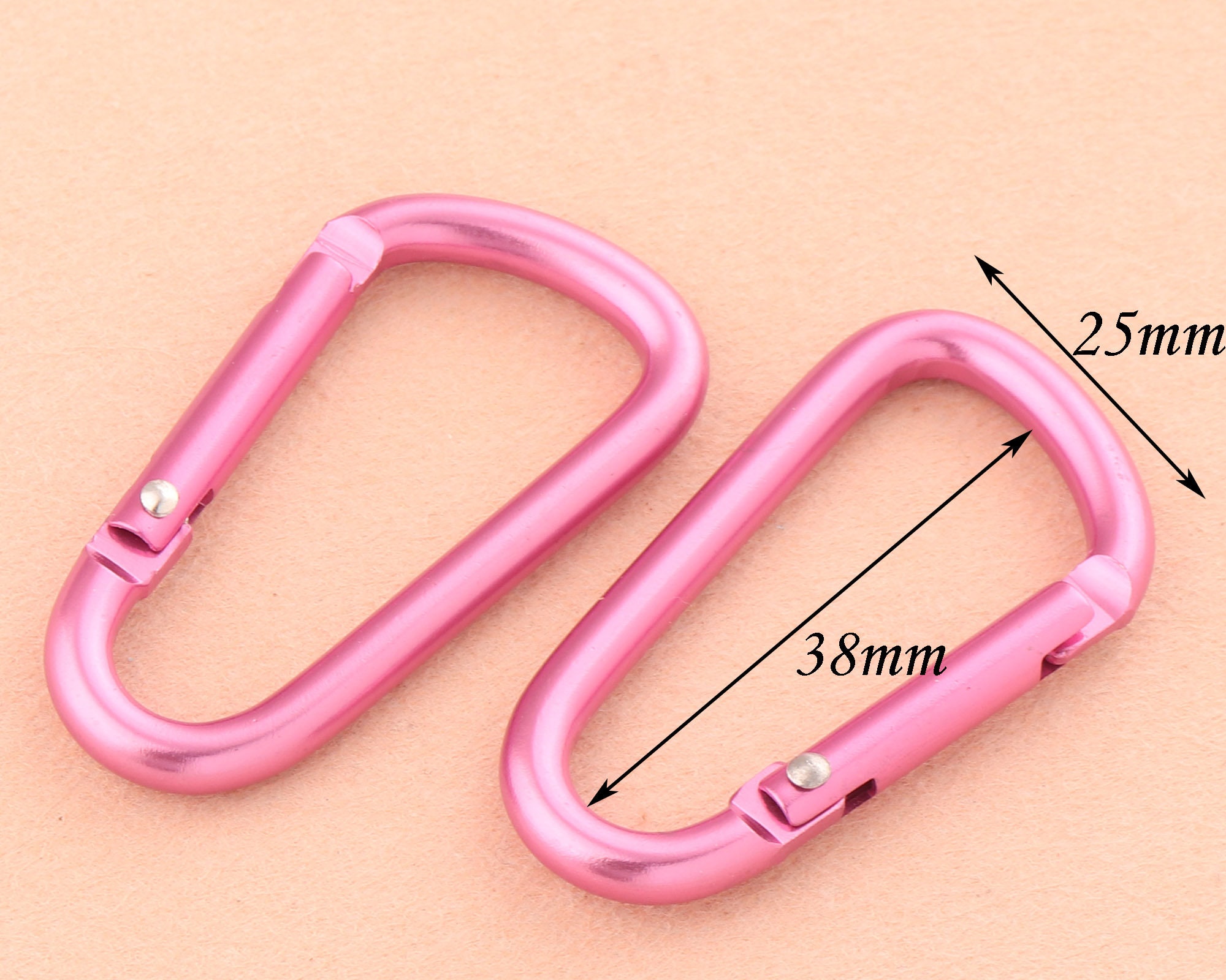 Diamond Visions 5 PC Pink Aluminum Carabiner 2 inch D-Ring Snap Hook Key Chain Keyring Spring Clips, Women's, Size: One Size