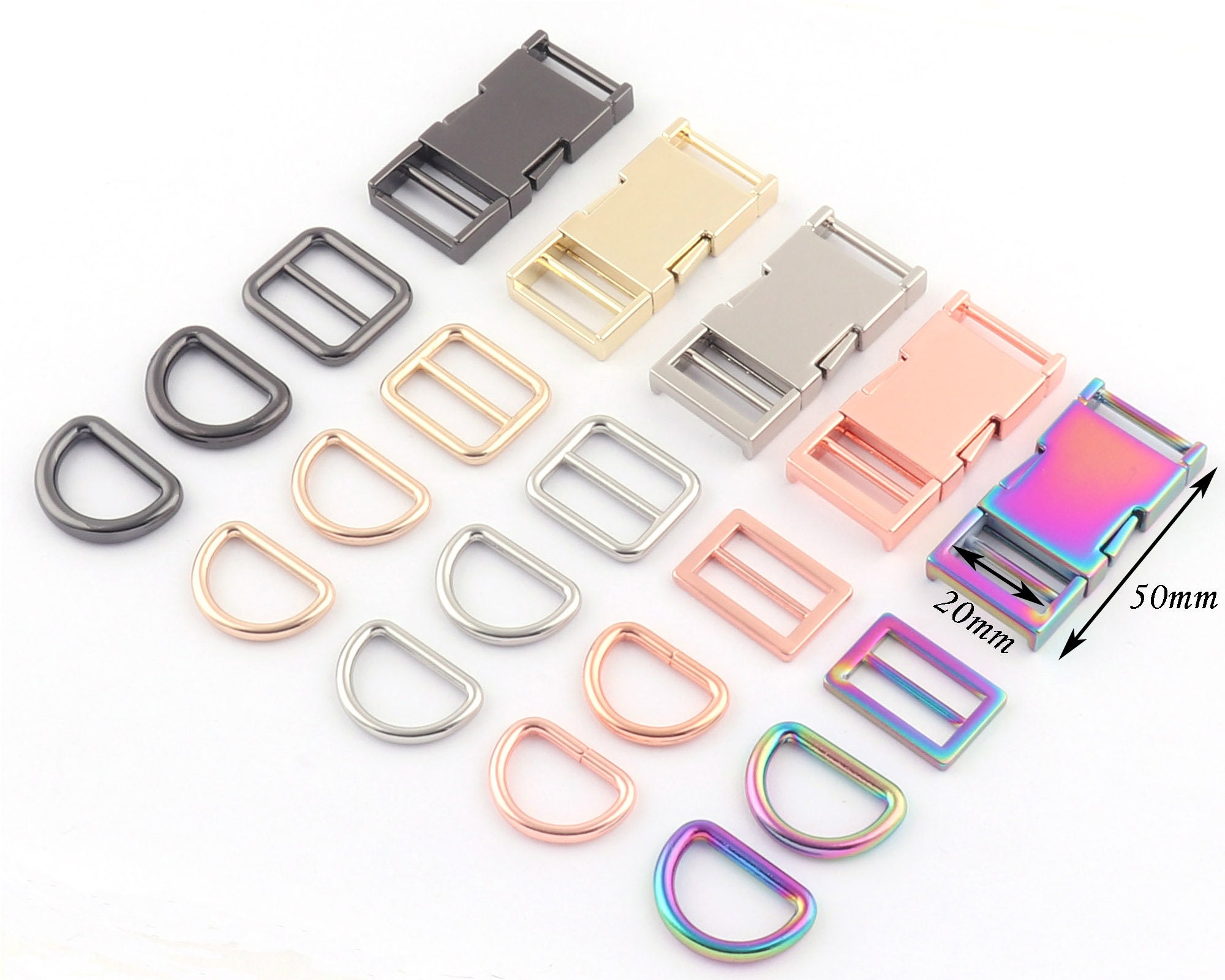 20mm3/4 Rainbow Metal Side Release Buckle,dog Collar Hardware Adjuster  Strap Slide Backpack Buckles Webbing Hardware D Ring Swivel Clasp 
